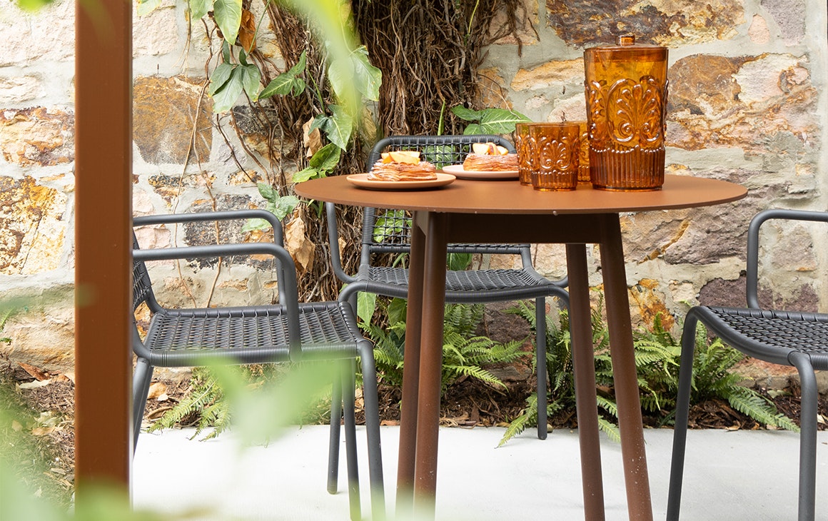 table in a courtyard